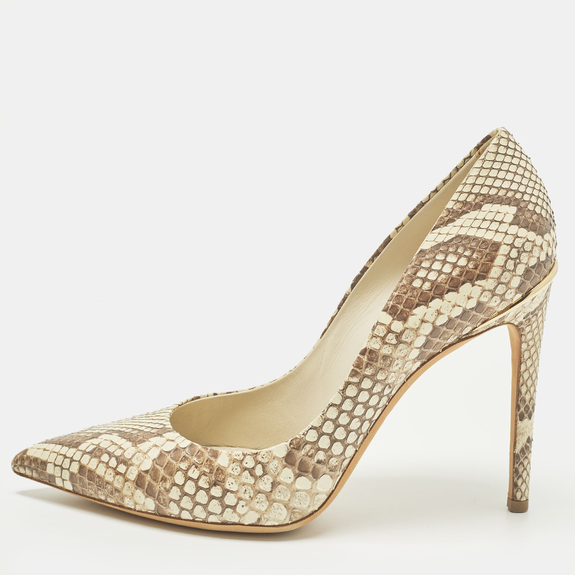 Pre-owned Louis Vuitton Eyeline Size 37 Brown Snakeskin Leather Pumps