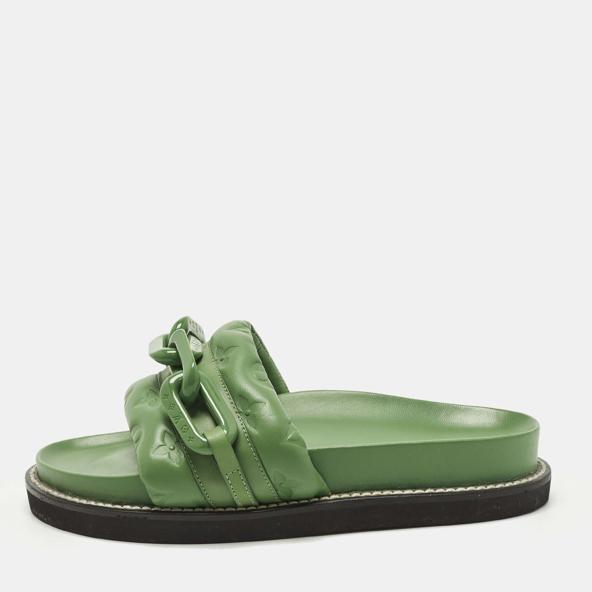 

Louis Vuitton Sunset Size  Green Leather Flat Sandals