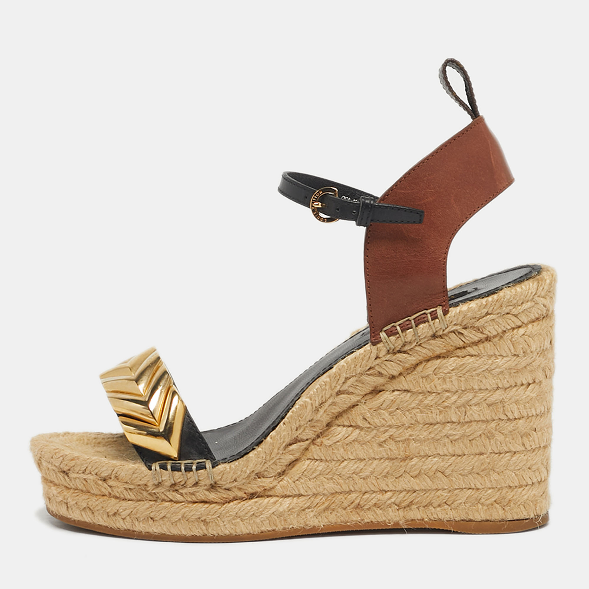 

Louis Vuitton spring Hill Size  Brown/Black Leather Espadrille Wedge Sandals