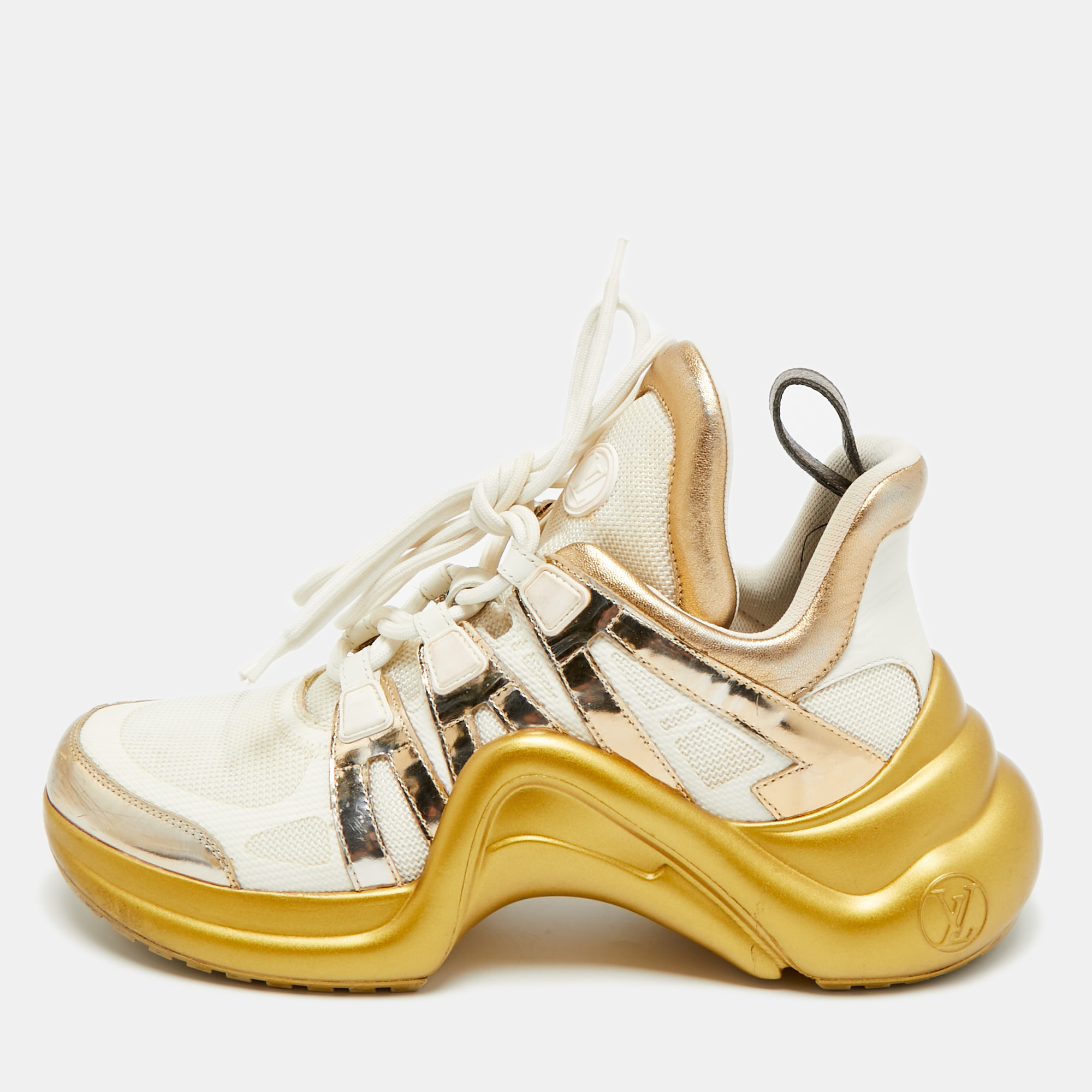 

Louis Vuitton Archlight Size  White/Gold Leather and Mesh High Top Sneakers