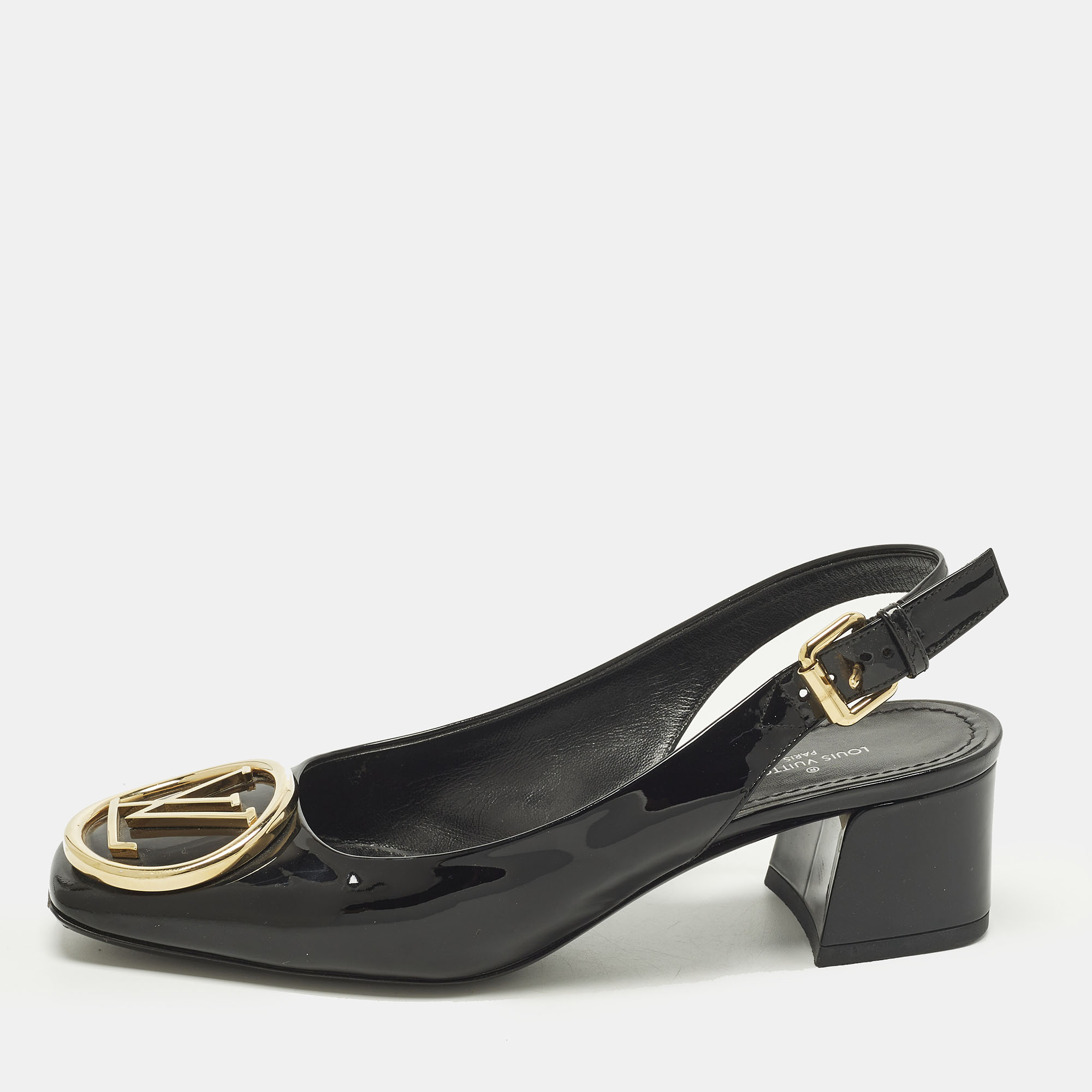 

Louis Vuitton Madeleine Size  Black Patent Leather Slingback Pumps