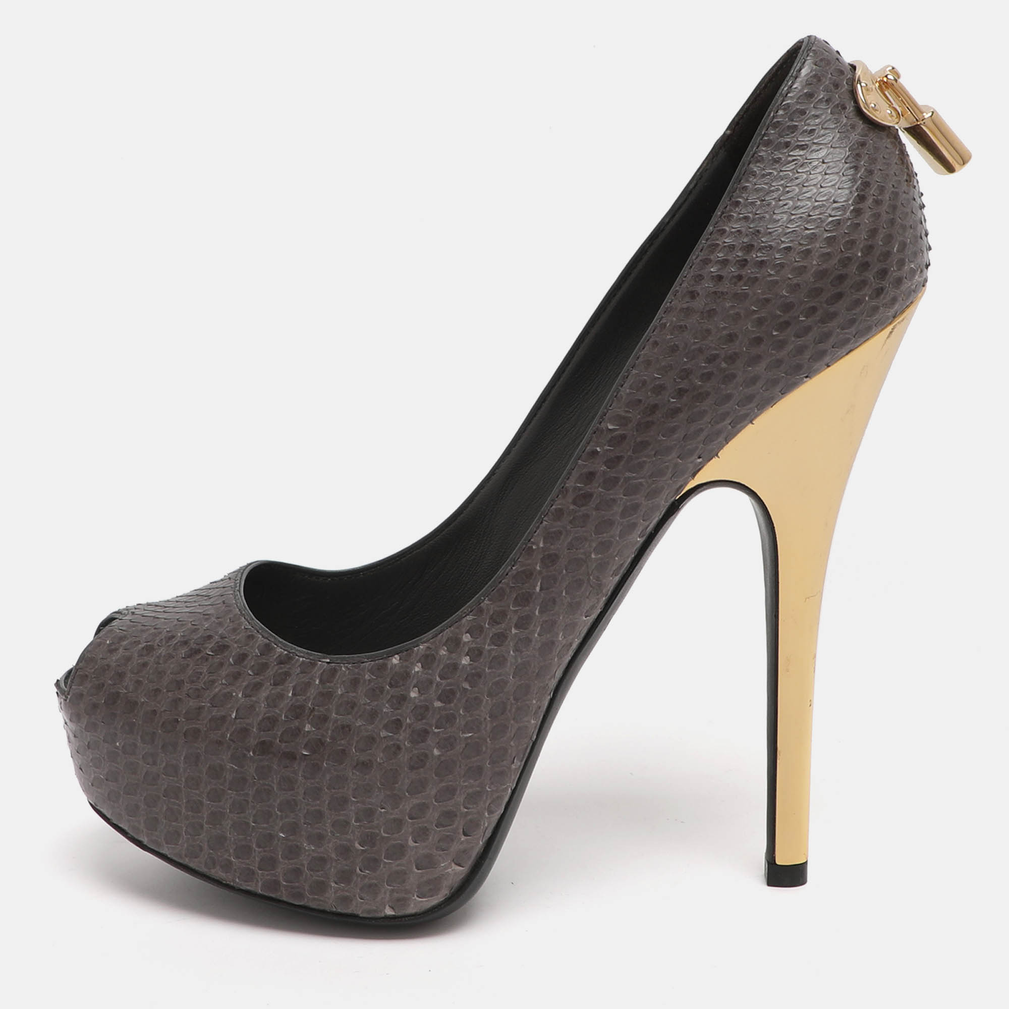 

Louis Vuitton Oh Really! Size  Grey Python Leather Peep Toe Pumps