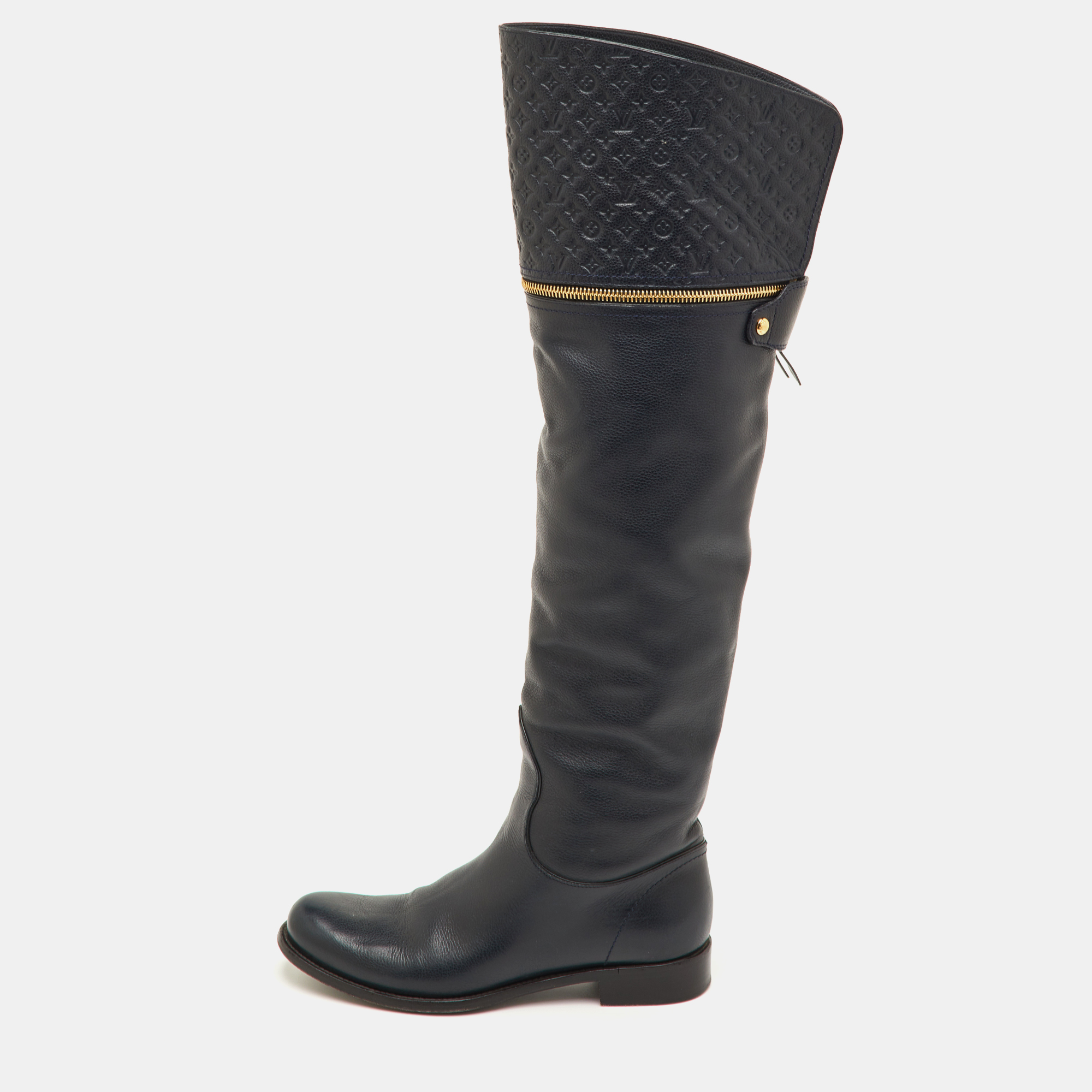 

Louis Vuitton Size  Navy Blue Monogram Leather Knee Length Boots