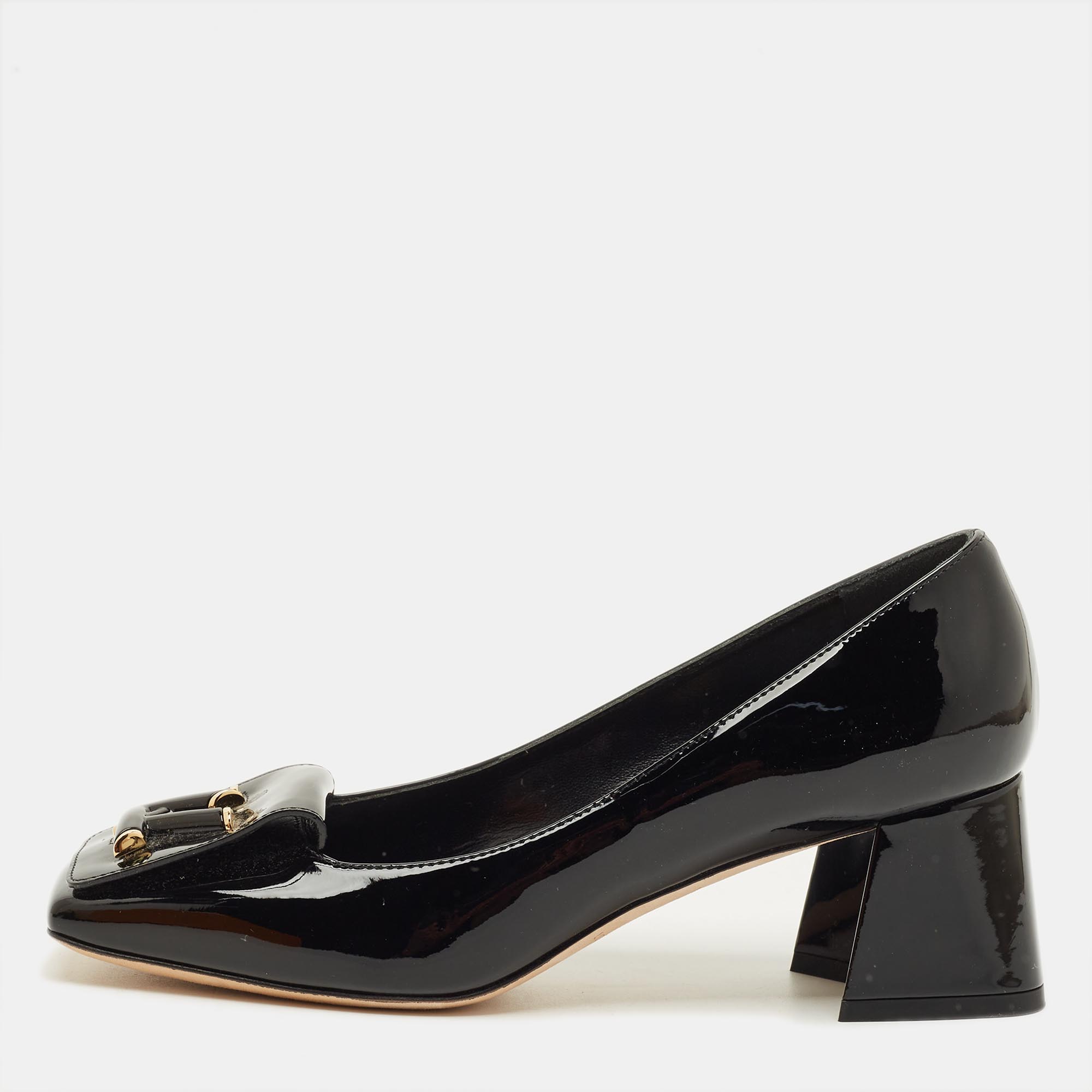

Louis Vuitton Shake Size  Black Patent Leather Block Heel Pumps