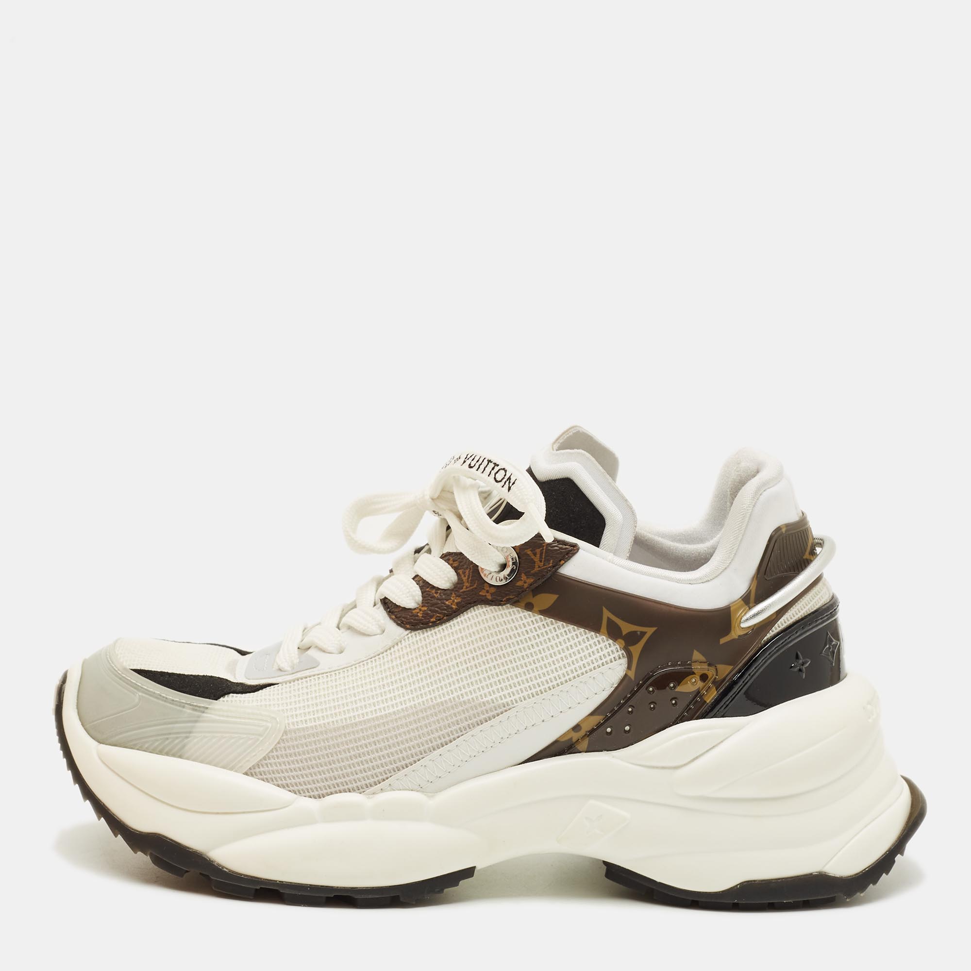

Louis Vuitton Run 55 Size  Monogram Rubber and Mesh Low Top Sneakers, Multicolor