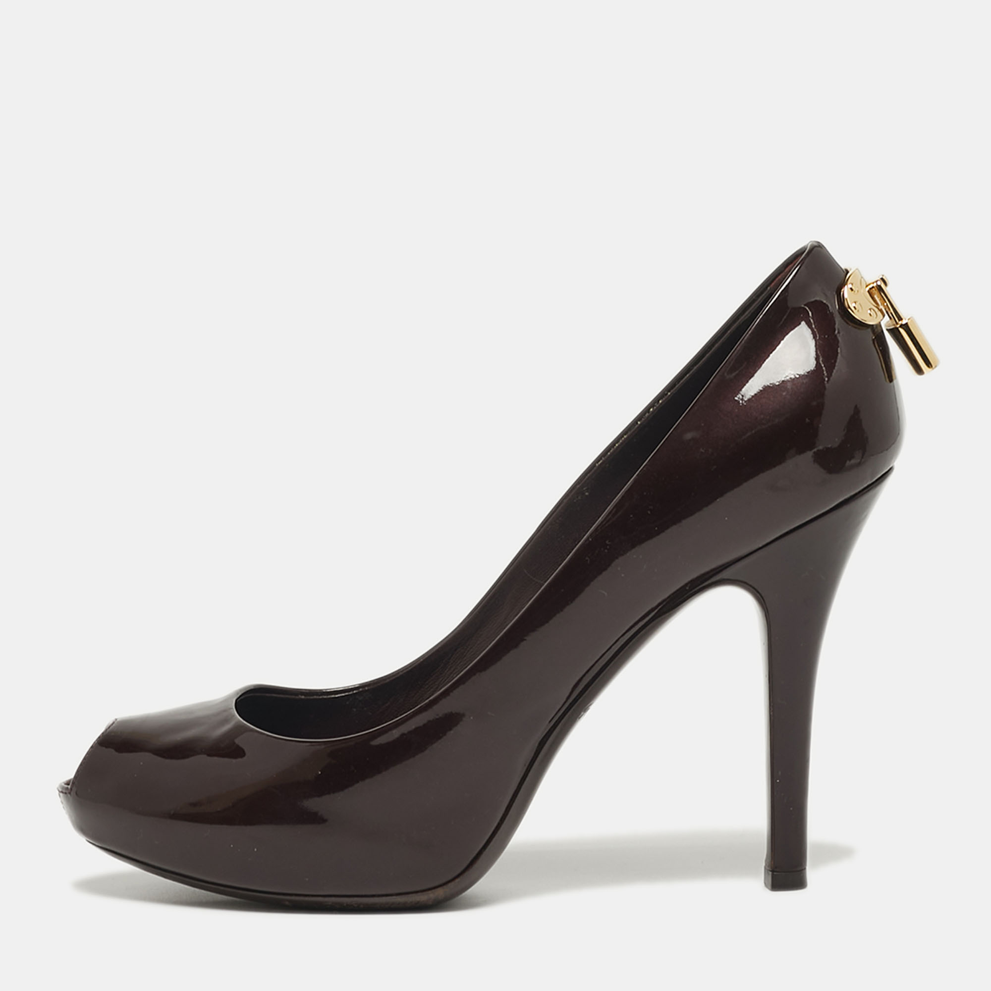

Louis Vuitton Oh Really! Size  Burgundy Patent Leather Peep Toe Pumps