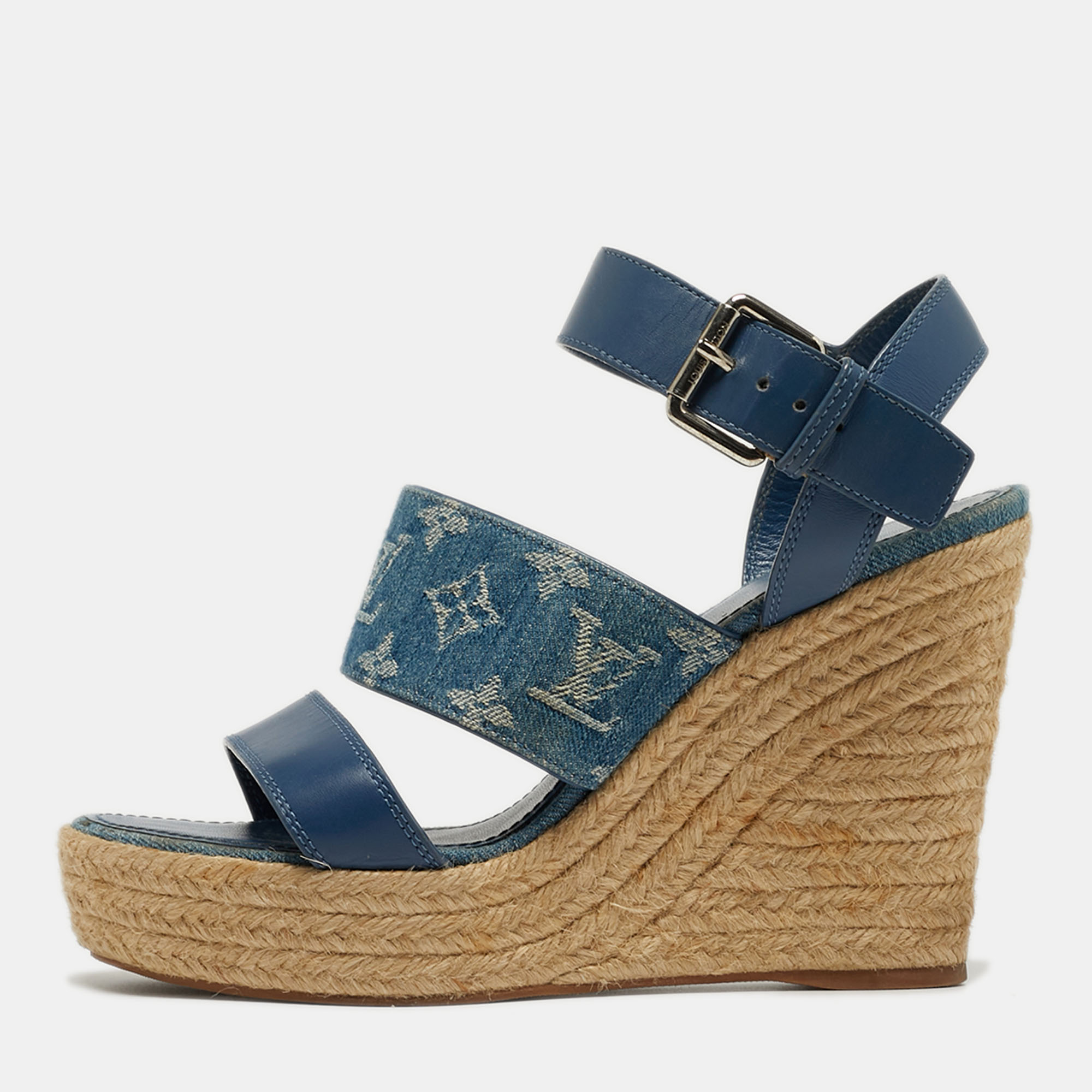 

Louis Vuitton Starboard Size  Blue Denim and Leather Wedge Sandals