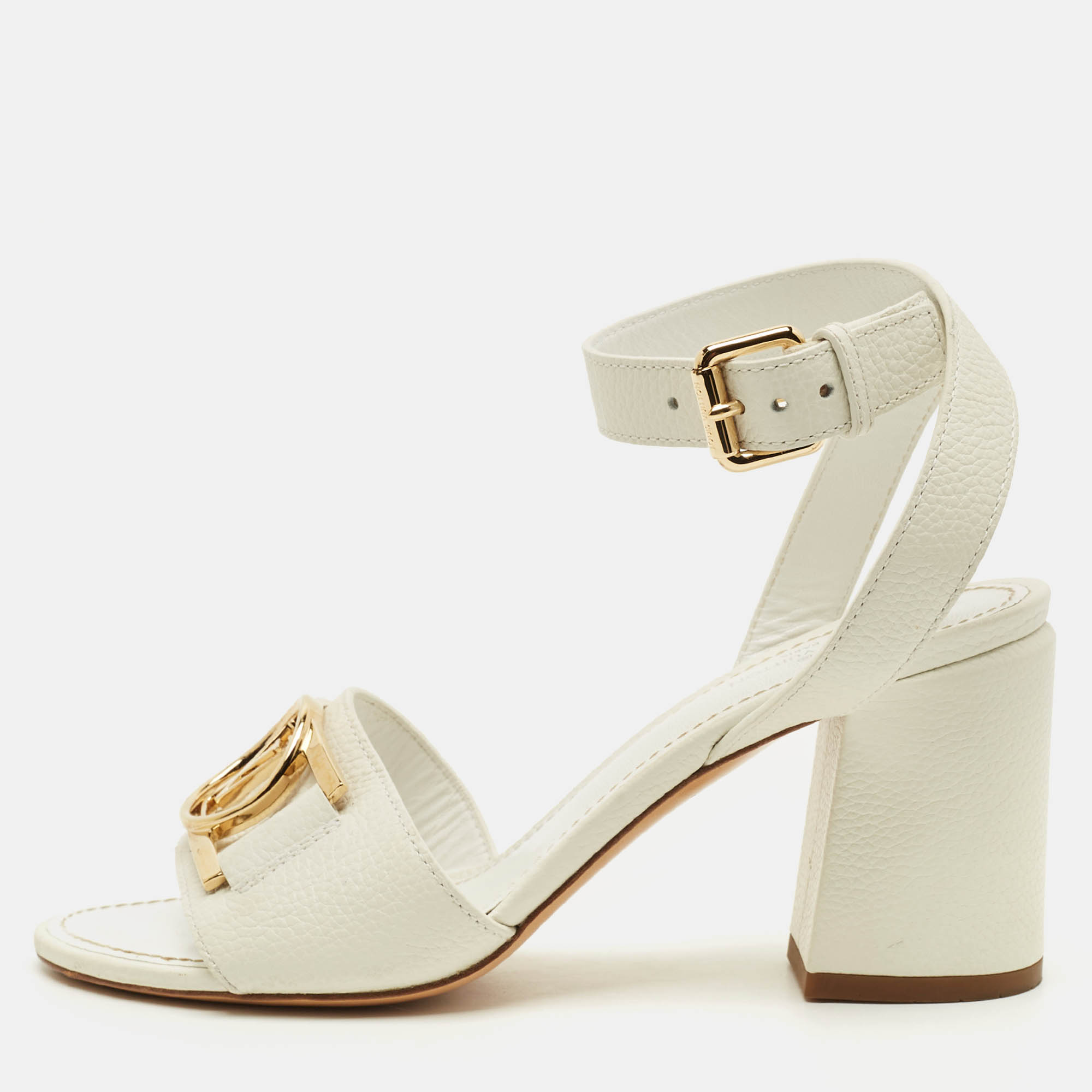 

Louis Vuitton Lock It Size  White Leather Ankle Strap Sandals