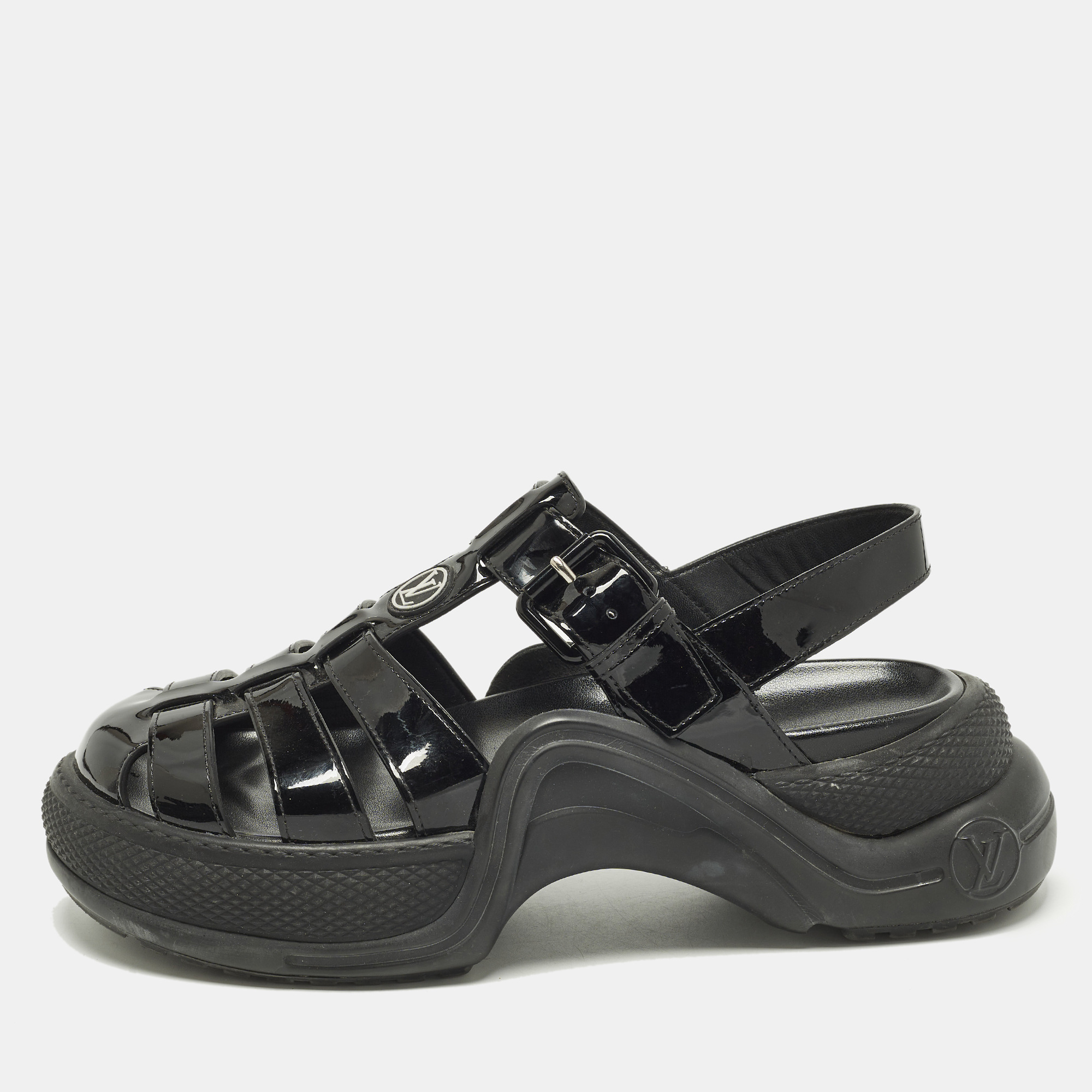 

Louis Vuitton Size  Black Patent Leather SS Open Toe Casual Sandals