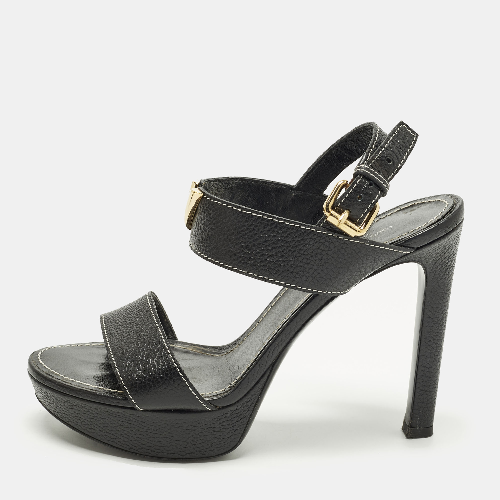 

Louis Vuitton Size  Black Leather Platform Ankle Strap Sandals