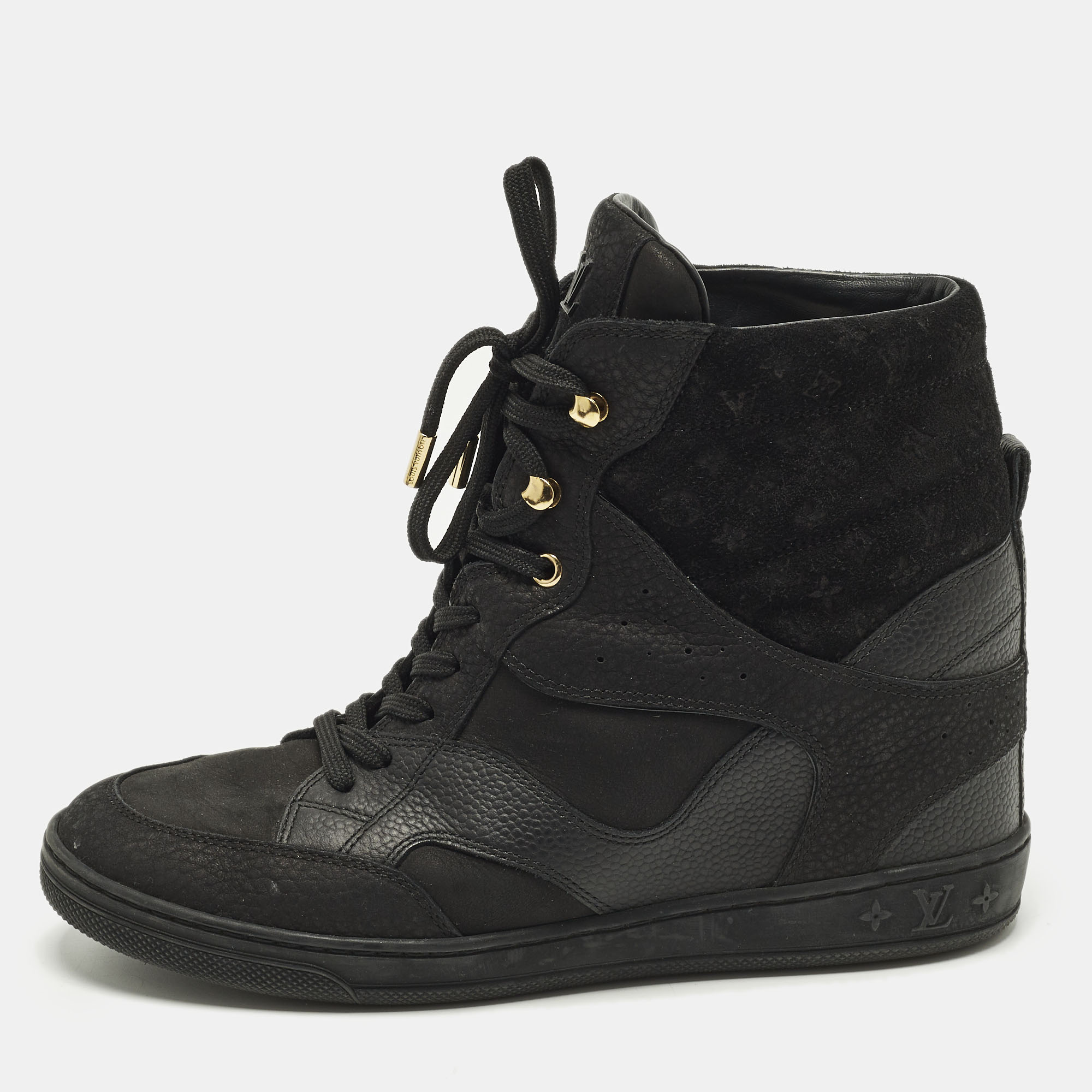 

Louis Vuitton Cliff Size  Black Monogram Suede and Leather High Top Sneakers
