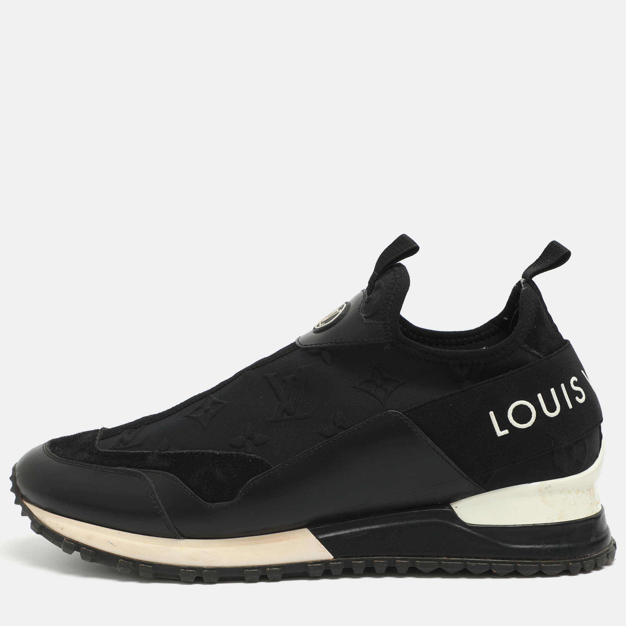 

Louis Vuitton Run Away Size  Black Monogram Embossed Neoprene and Leather Slip On Sneakers