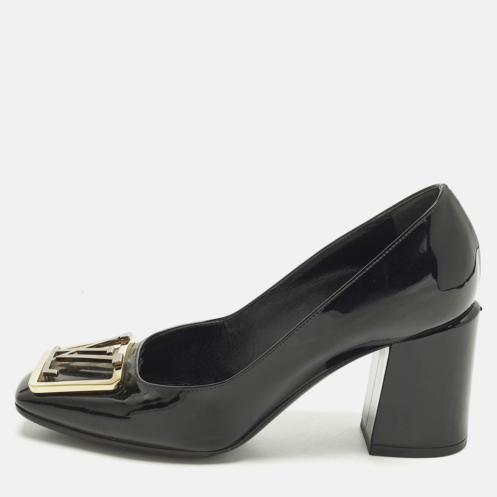 

Louis Vuitton Madeleine Size  Black Patent Leather Block Heel Pumps