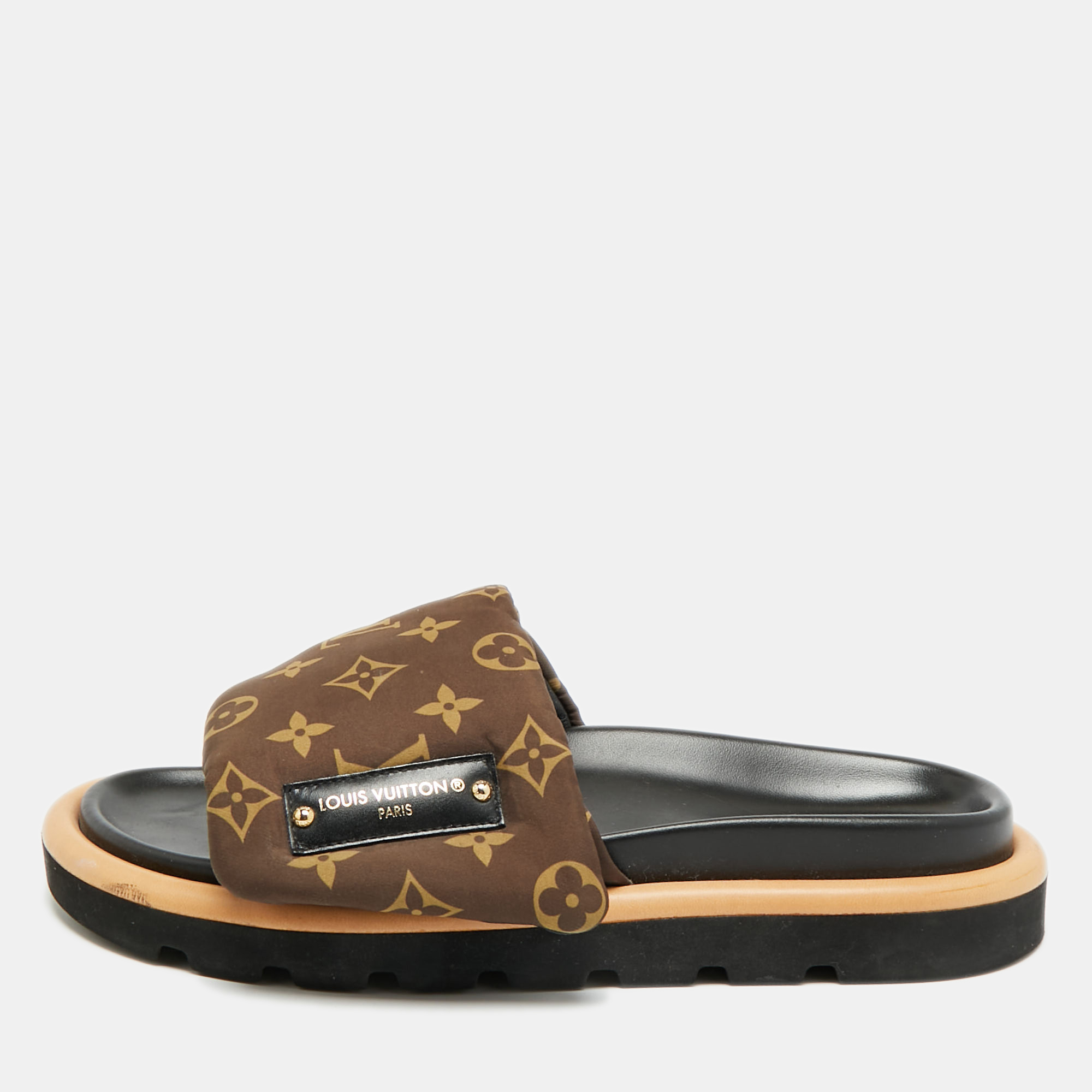 

Louis Vuitton Pool Pillow Size  Brown Monogram Comfort Nylon Slide Sandals