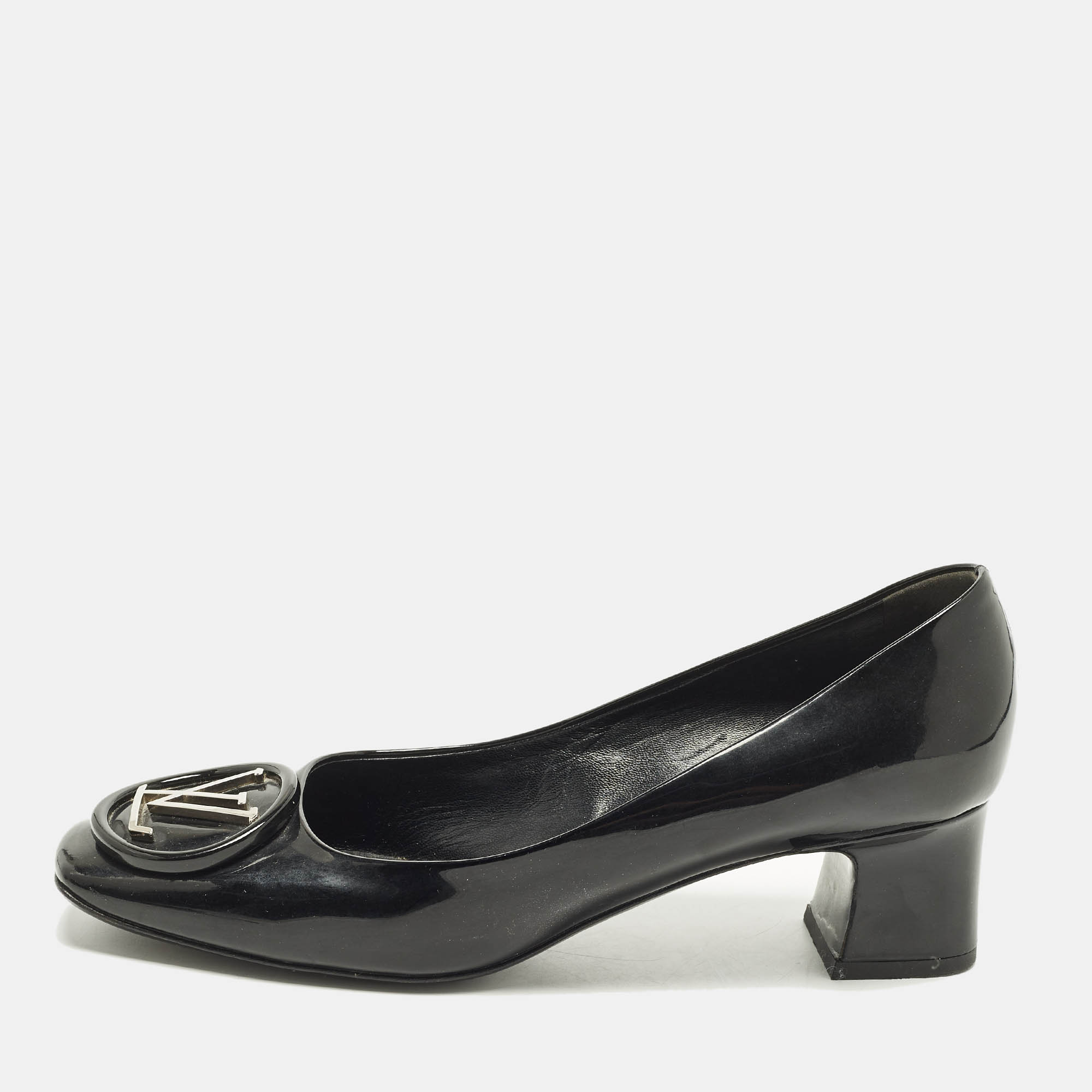 

Louis Vuitton Madeleine Size  Black Patent Leather Block Heel Pumps