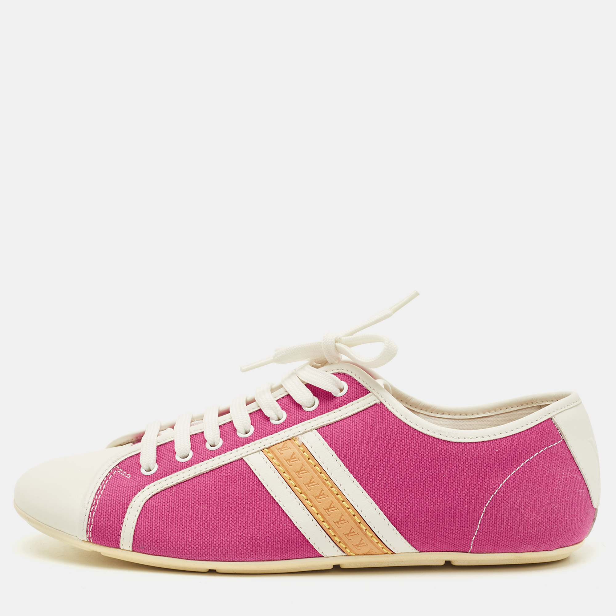

Louis Vuitton Size  Magenta/White Canvas and Leather Lace Up Sneakers, Pink