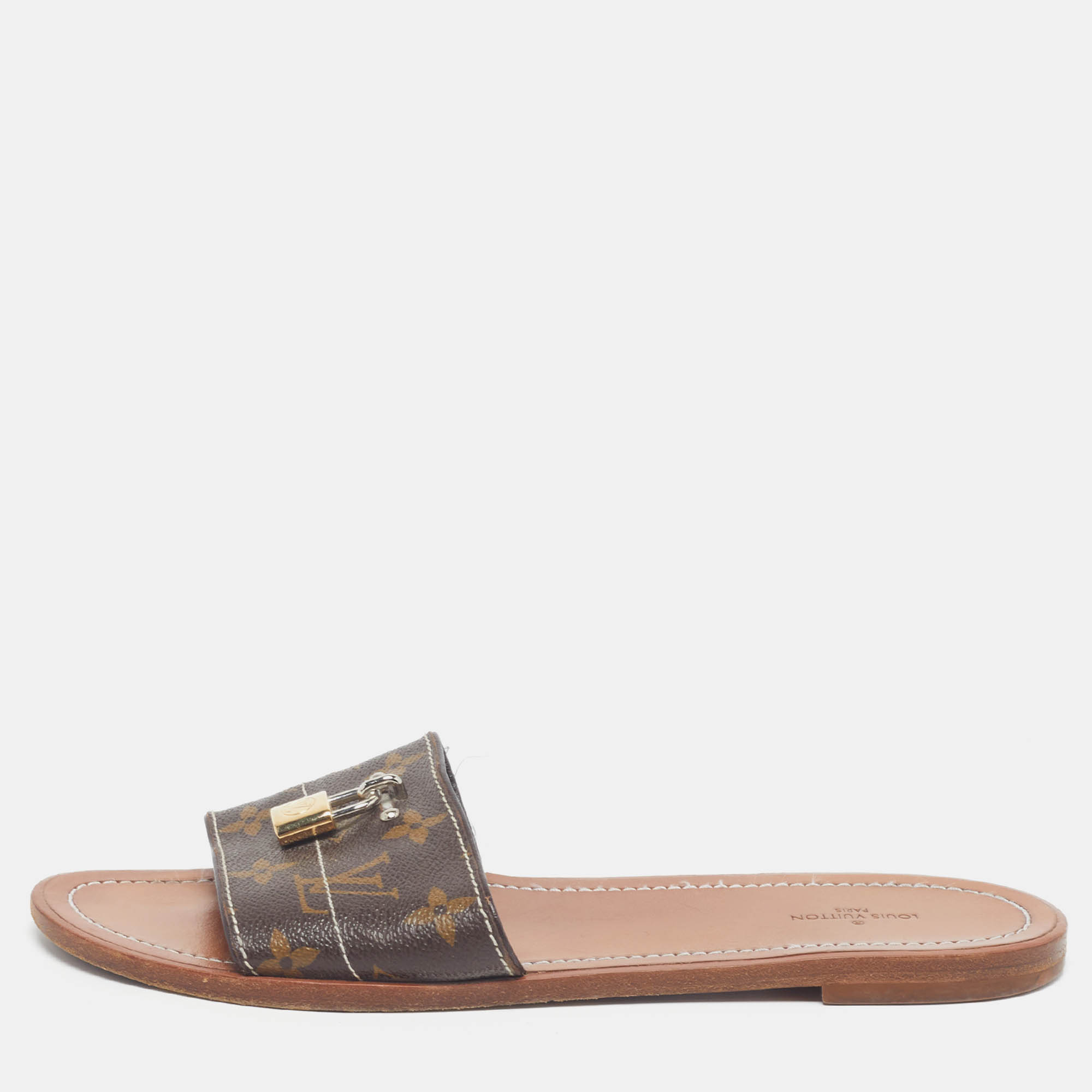 

Louis Vuitton Lock It Size  Brown Monogram Coated Canvas Flat Slides