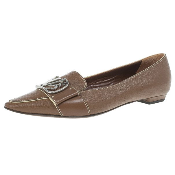 مملوكة مسبقًا Louis Vuitton Brown Leather Pointed Toe Ballet Flats Size 36.5