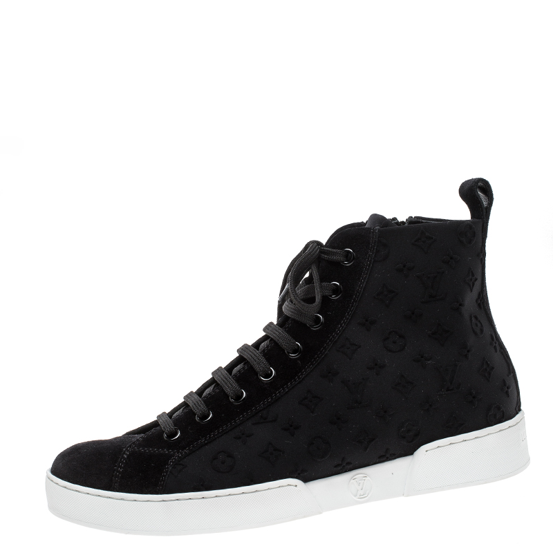 Louis Vuitton Black Monogram Suede High Top Sneakers Size 37.5 Louis ...
