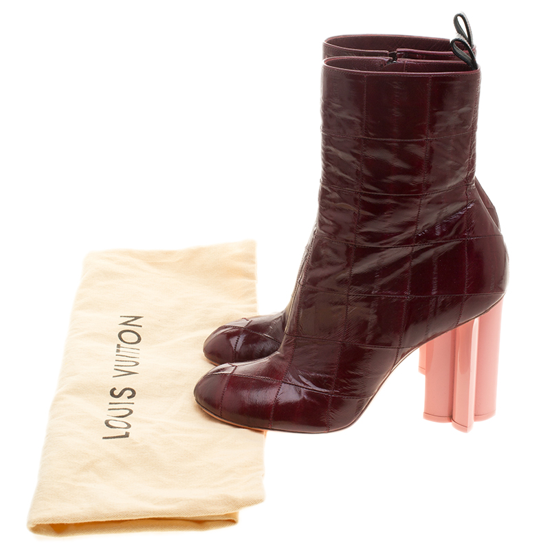 AUTH. LOUIS VUITTON INSTINCT EEL SKIN BURGANDY TALL BOOTS HEELS 36