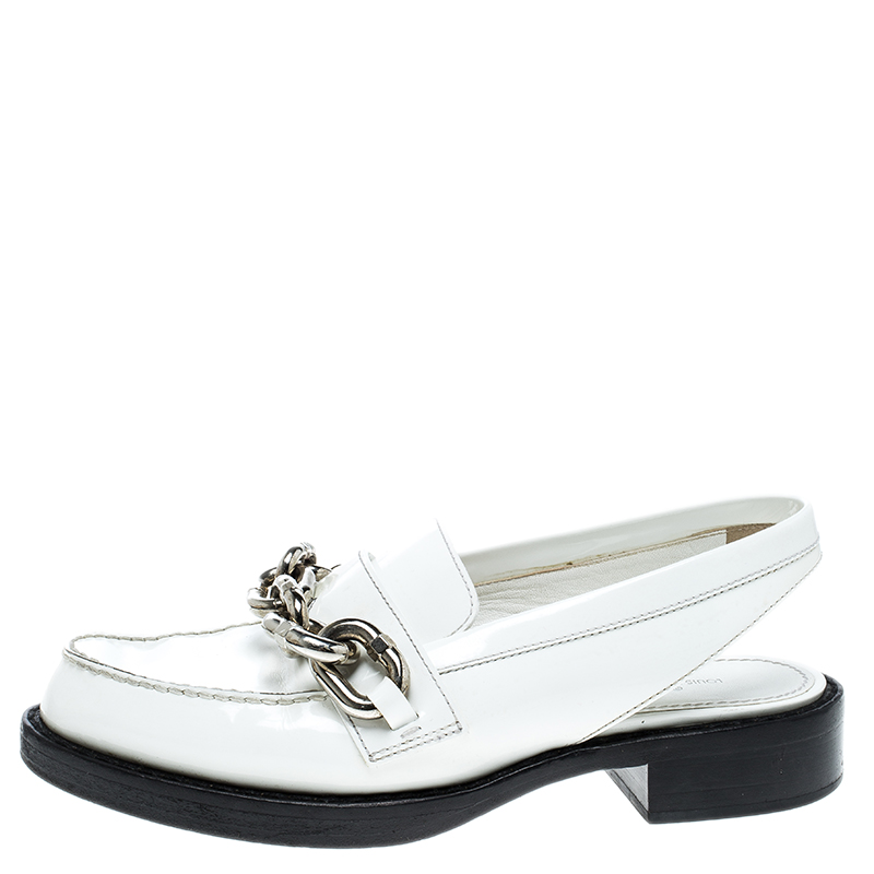 

Louis Vuitton White Leather Samourai Slingback Loafers Size