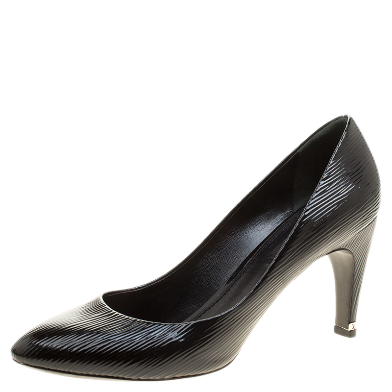 Pre Owned حذاء كعب عالي لوي فيتون جويس جلد أسود إيبي مقاس 38.5