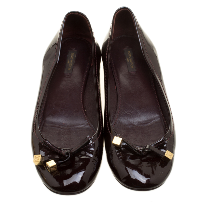 Louis Vuitton Burgundy Patent Leather Bow Ballet Flats Size 39 Louis ...