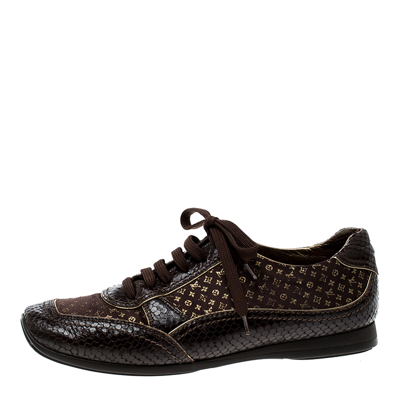 

Louis Vuitton Brown Monogram Fabric and Embossed Python Leather Trim Low Top Sneakers Size