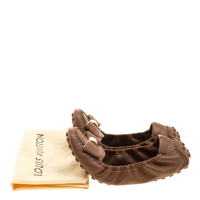 Louis Vuitton Brown Leather Tempting Bow Detail Scrunch Ballet