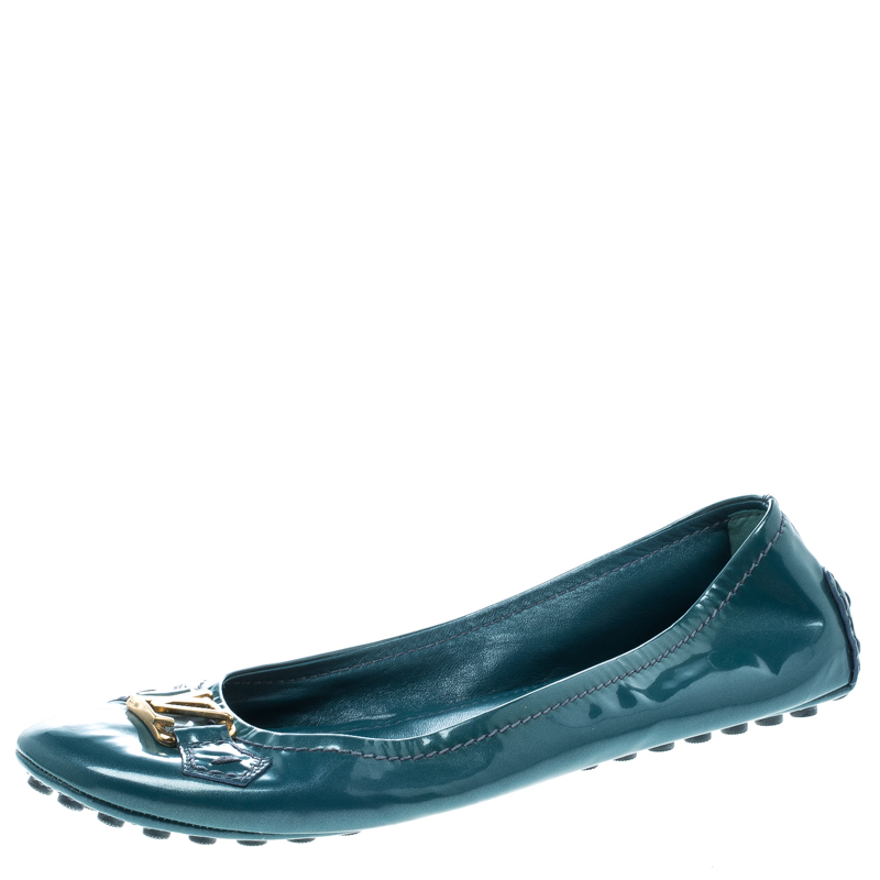 Louis Vuitton Teal Blue Patent Leather Oxford Ballet Flats Size 41