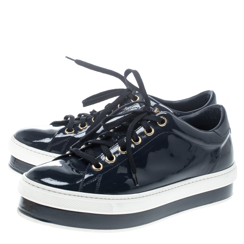 Louis Vuitton Blue Patent Leather Lace Up Platform Sneakers Size