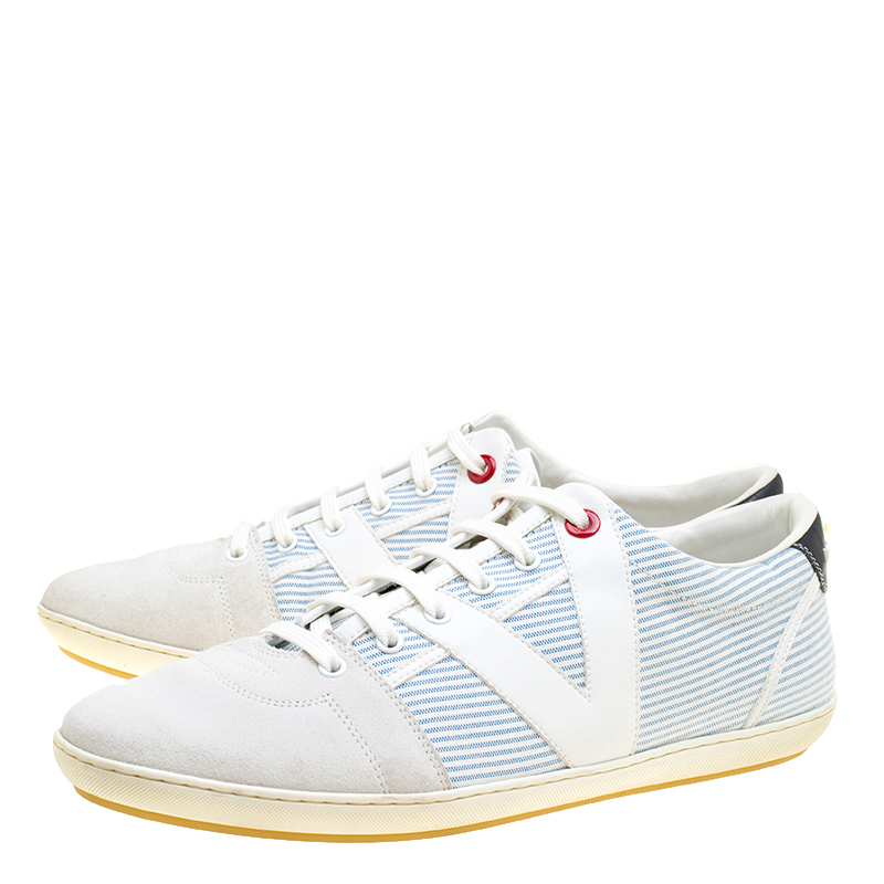 Louis Vuitton White/Blue Suede and Canvas Low Top Sneakers Size 41.5 ...