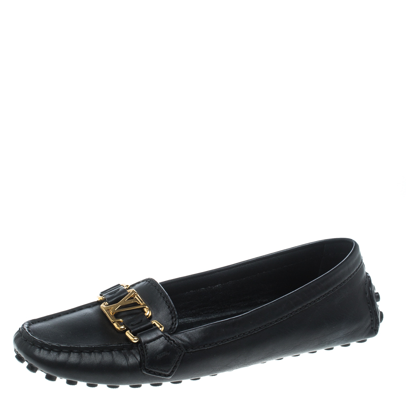 Pre Owned Louis Vuitton Black Leather Oxford Loafers Size 37