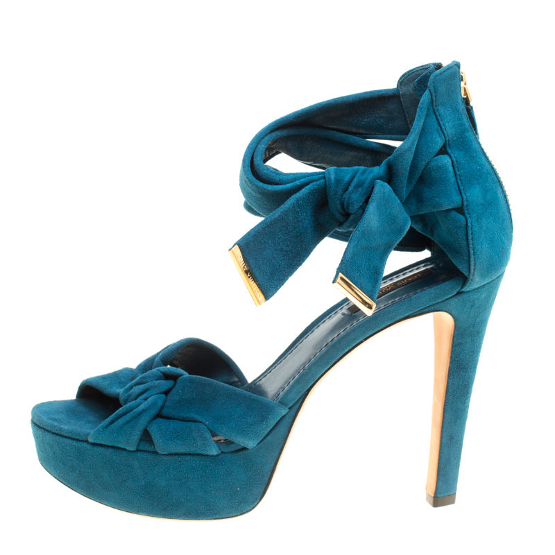 

Louis Vuitton Teal Suede Platform Sandals Size, Blue