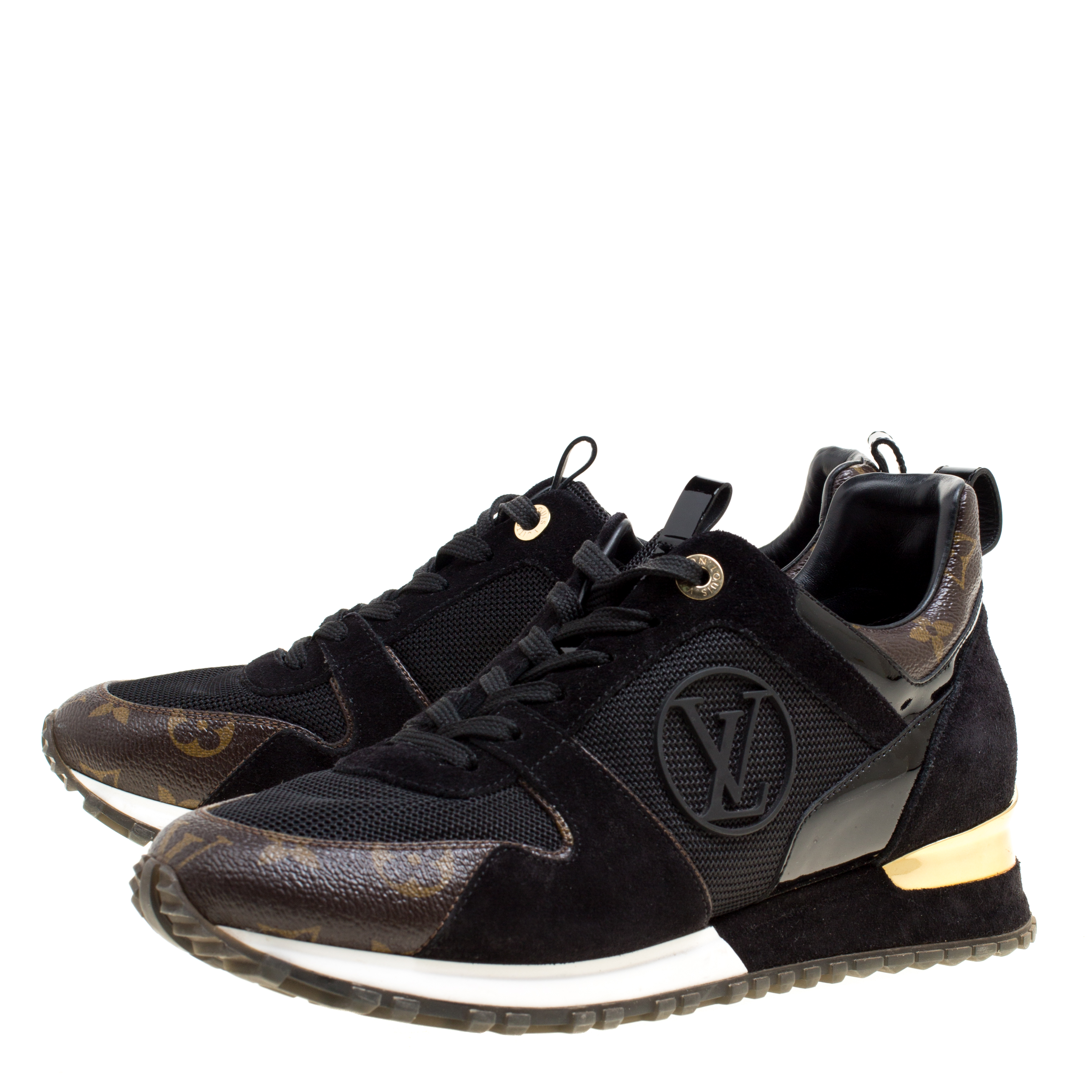 Louis Vuitton Brown/Black Monogram Canvas and Suede Run Away Lace Up Sneakers Size 39 Louis ...