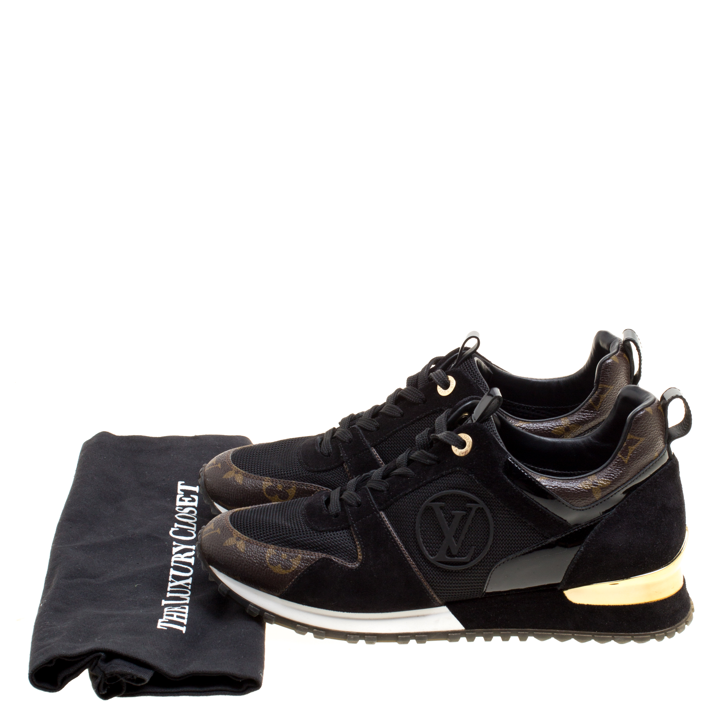 Louis Vuitton Brown/Black Monogram Canvas and Suede Run Away Lace Up Sneakers Size 39 Louis ...
