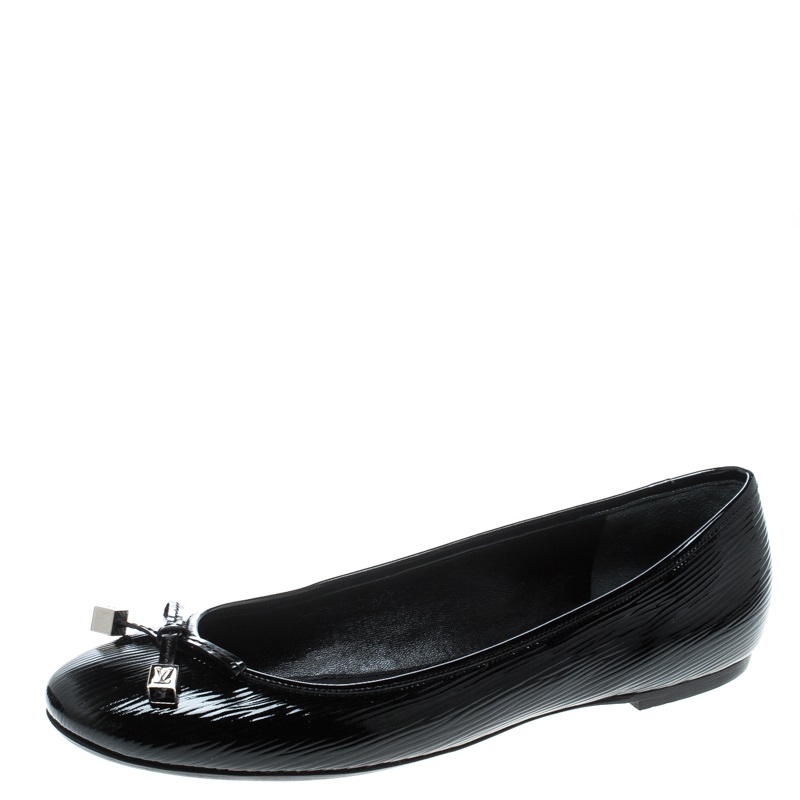 Pre Owned Louis Vuitton Black Electric Epi Debbie Bow Detail Ballet Flats Size 40