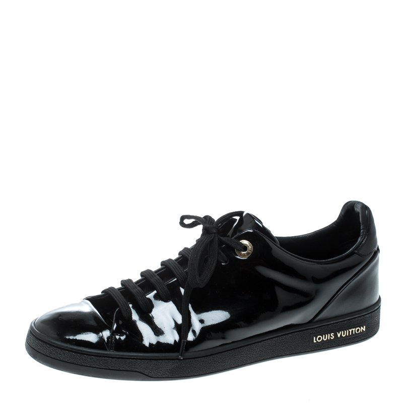 Louis Vuitton Black Patent Leather Low Top Sneakers Size 39.5