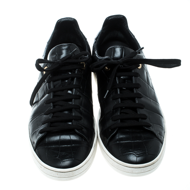 Louis Vuitton Black Crocodile Embossed Leather Sneakers