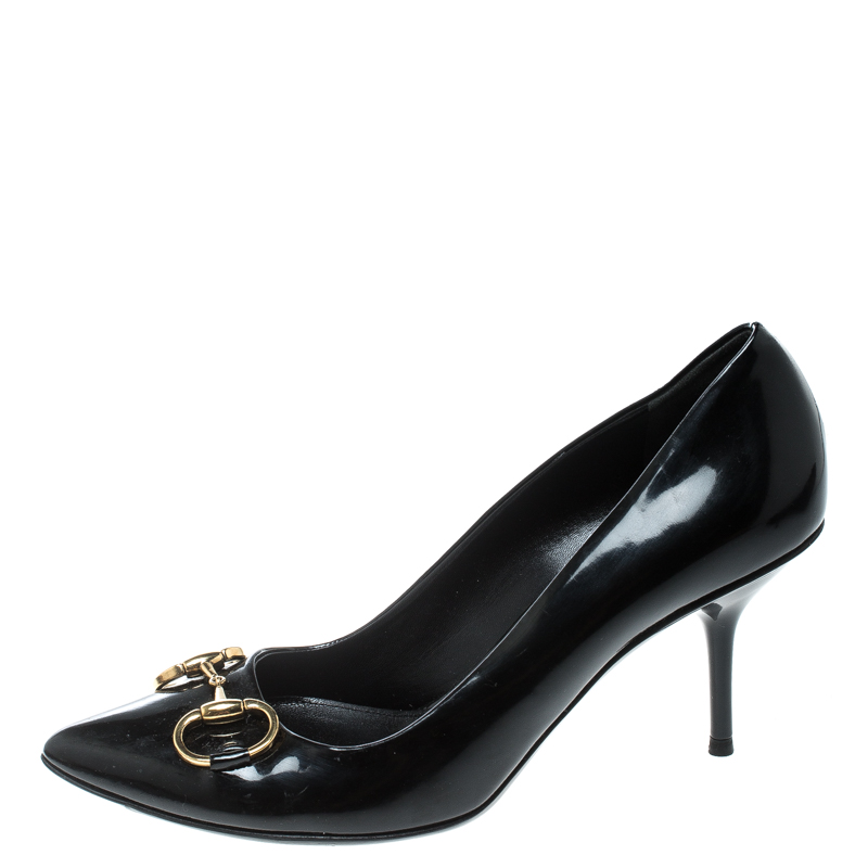 

Gucci Black Patent Leather Horsebit Pointed Toe Pumps Size