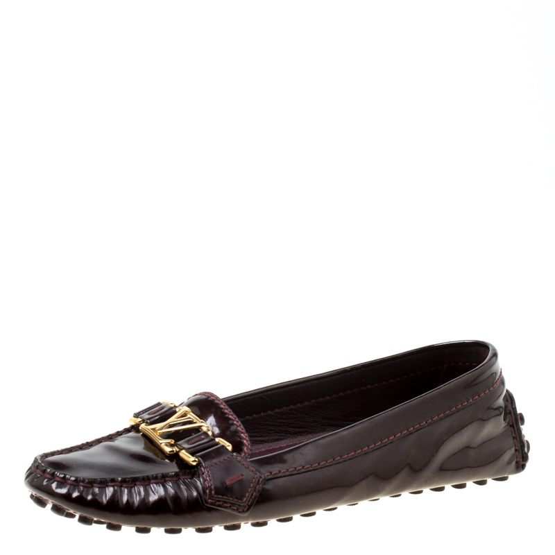 Pre Owned Louis Vuitton Bordeaux Patent Leather Oxford Loafers Size 38