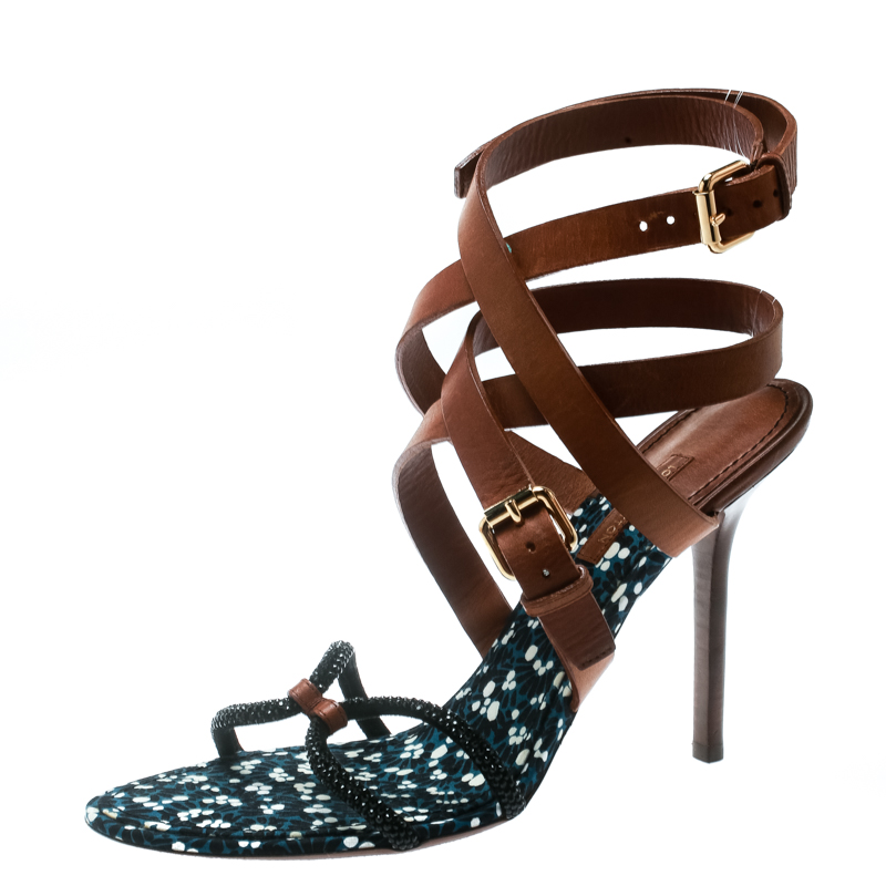 مملوكة مسبقًا صندل لوي فيتون ملتف كاحل مزخرف كريستال جلد بني مقاس 39.5