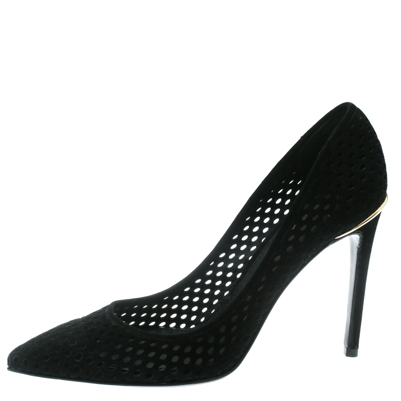 

Louis Vuitton Black Perforated Suede Eyeline Pumps Size