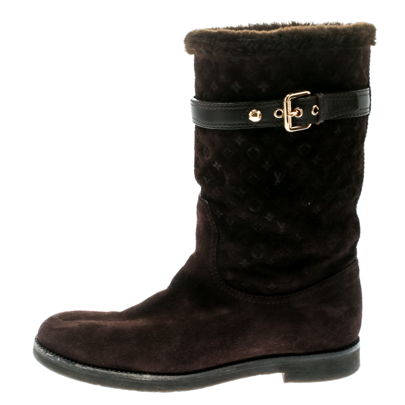 

Louis Vuitton Brown Embroidered Suede Knee Length Boots Size