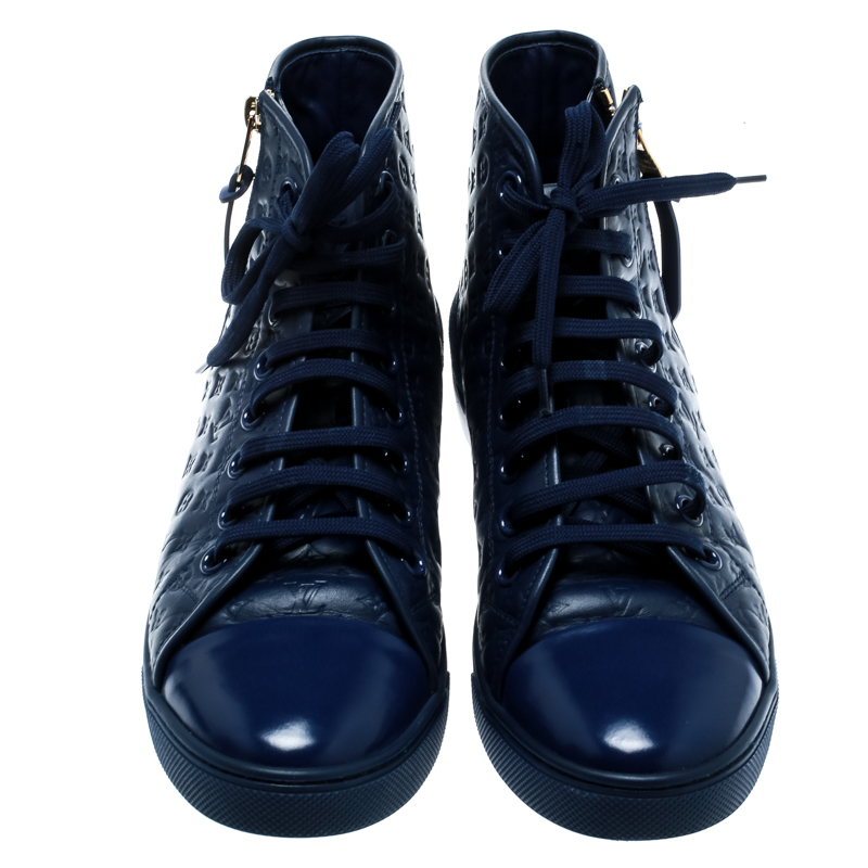 Louis Vuitton Blue Monogram Empreinte Leather Punchy High Top Sneakers Size  39