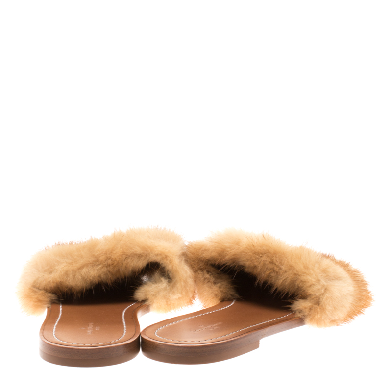 Louis Vuitton Brown Mink Fur Lock It Flat Slides Size 38 Louis Vuitton | TLC