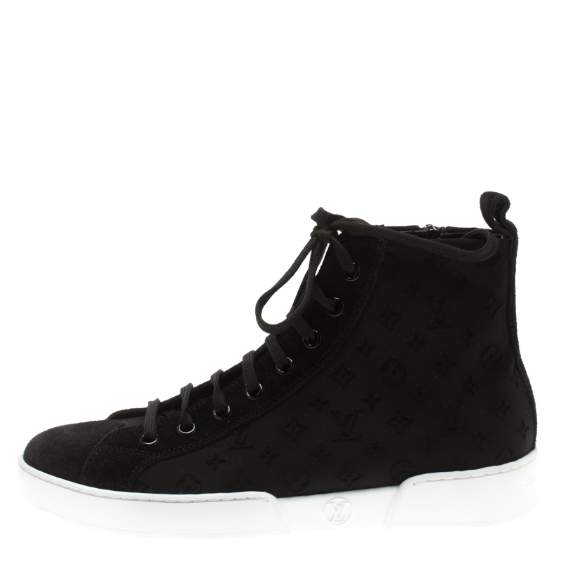 

Louis Vuitton Black Monogram Fabric And Suede Lace Up High Top Sneakers Size