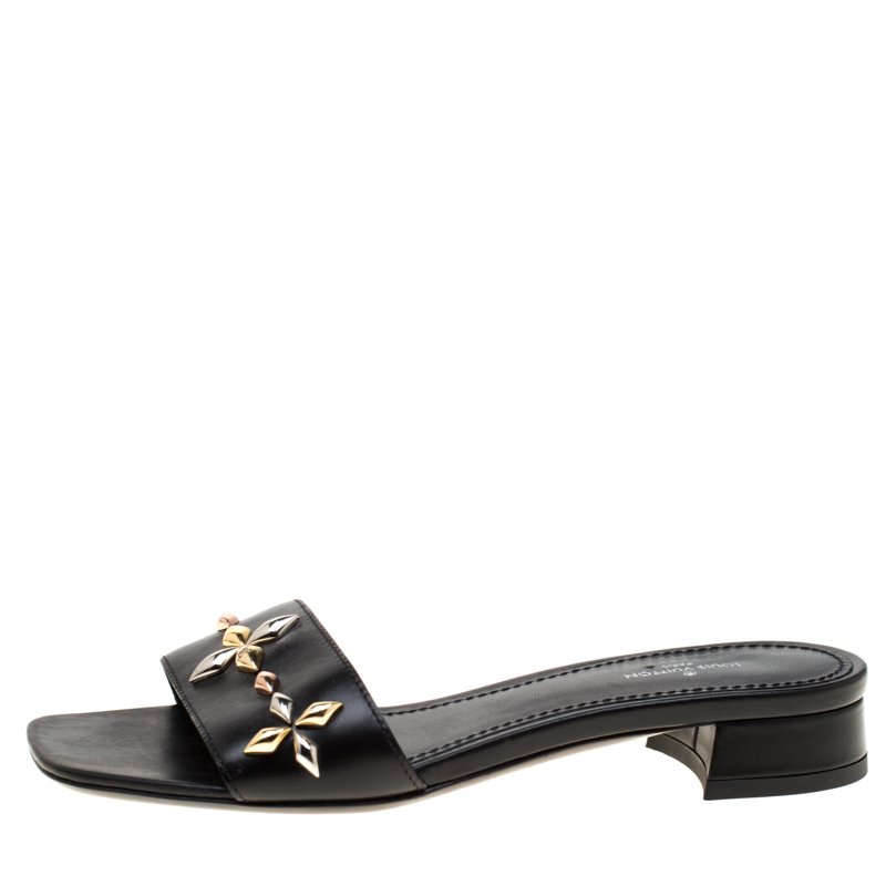 

Louis Vuitton Black Embellished Leather Slides Size