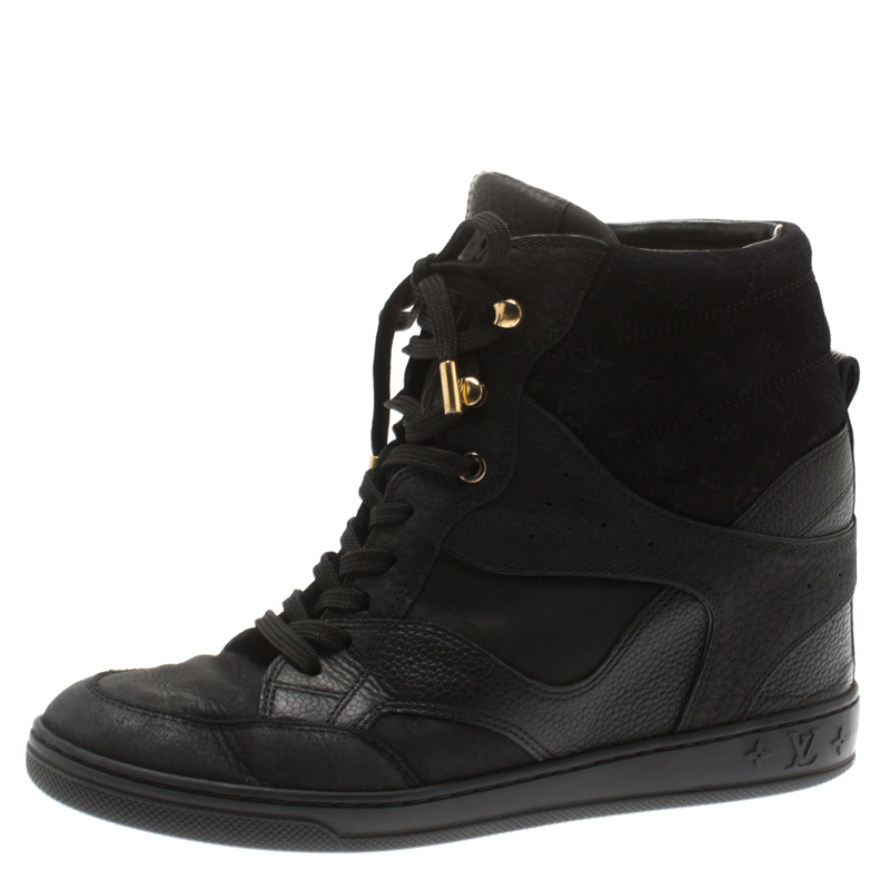 Louis Vuitton Black Monogram Suede and Leather Cliff Top Lace Up Sneakers Size 37.5 Louis ...