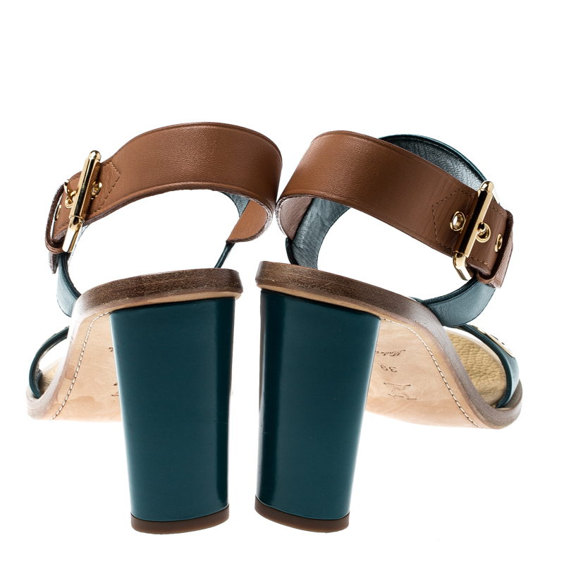 Louis Vuitton Green And Brown Leather Lounger Ankle Strap Open Toe